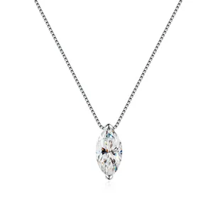 Marquise-cut moissanite pendant necklace in S925 silver with a delicate box chain