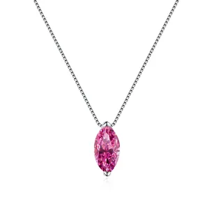 S925 silver marquise-cut pink moissanite pendant necklace with elegant box chain