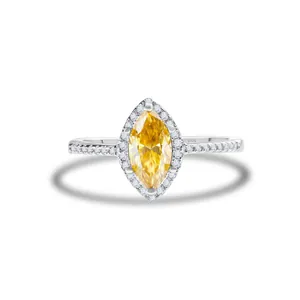Luxus S925 Sterlingsilber Moissanit Ring im Marquiseschliff für Damen Funkelndes Halo Design Hochzeit Verlobung Schmuck Geschenk