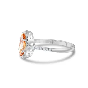 S925 Sterling Silber Ring mit marquiseförmigem orangefarbenem Stein und Halo-Akzenten