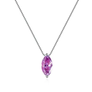 S925 sterling silver necklace featuring a marquise cut pink moissanite teardrop pendant