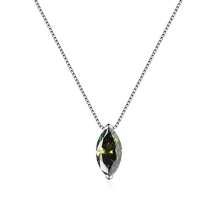 Minimalist S925 silver necklace featuring a marquise-cut green moissanite water drop pendant