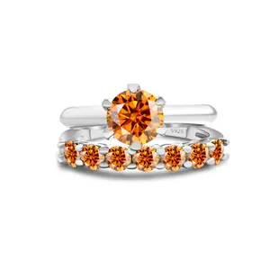 1.7CT orange moissanite ring set in S925 sterling silver with GRA certificate