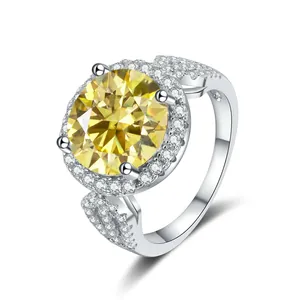 Elegant S925 sterling silver ring with 5ct round moissanite halo and pavé setting