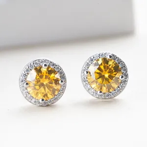 Klassieke 925 sterling zilveren halo oorbellen met 1 karaat gele moissanite midden