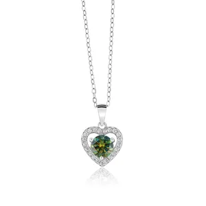Collier Pendentif Cœur en Argent Sterling 925 Moissanite pour Femme Pierre Colorée Taille Ronde Bijoux Élégants Cadeau Anniversaire