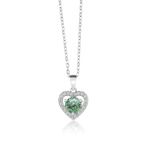 Collier cœur en argent S925 avec pendentif moissanite verte et accents de halo