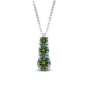 S925 Sterling Silver Three Stone Vertical Moissanite Pendant Necklace For Women Elegant Jewelry Graduation Wedding Gift