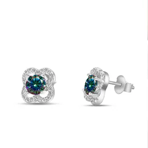 S925 zilveren moissanite klavertje vier oorknopjes met pavé-zetting voor dames