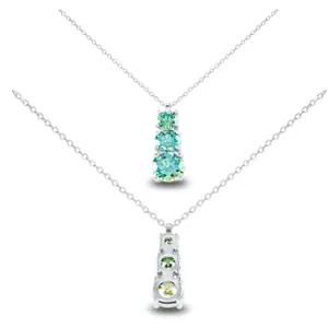 S925 sterling silver necklace featuring three vertical green moissanite stones on a fine chain