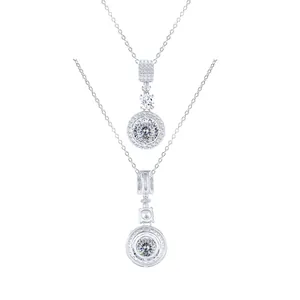 Detailed front and back view of a 5 carat moissanite pendant in sterling silver setting