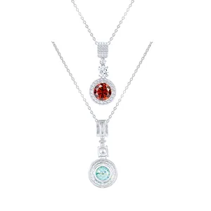 925 silver 5 carat moissanite necklaces with red and aqua blue round pendant pendants