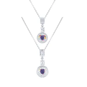 5ct Moissanite halo pendant necklace in 18K gold plated sterling silver on white background