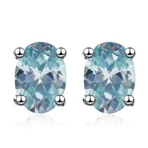 Pendientes de moissanita azul claro de 1CT en plata de ley S925 con corte oval