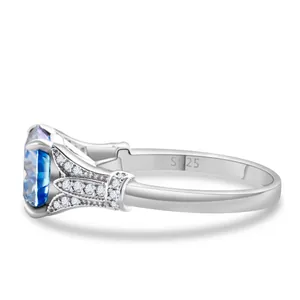 925 silver ring featuring an oval blue gemstone with vintage side accents and white stones