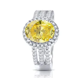 Δαχτυλίδι από ασήμι 925 με οβάλ κίτρινο moissanite 3 καρατίων και φωτοστέφανο διαμαντιών