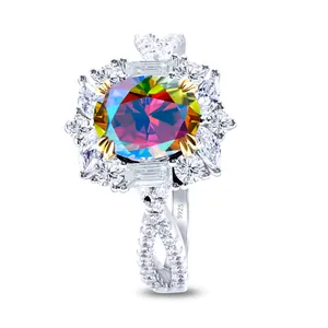 Luxurious 2ct oval rainbow moissanite ring in S925 sterling silver floral setting