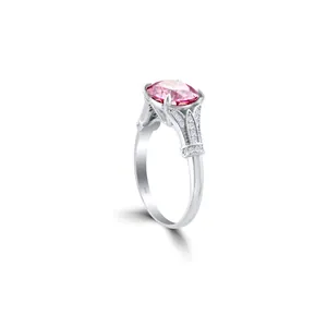 Luxe 3ct ovale roze moissanite S925 zilveren ring met gedetailleerd zij-snijwerk