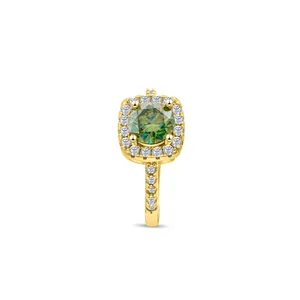 Luxury S925 sterling silver ring with 1ct green moissanite and pave diamonds