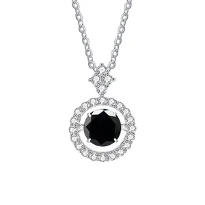 925 Sterling Zilver Moissanite Halsketting Ronde Halo Hanger Eén Karaat D Kleur VVS1 Elegante Sieraden Met GRA-Certificaat Voor Vrouwen Huwelijkscadeau