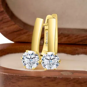 Orecchini a Cerchio in Argento Sterling 925 con Moissanite Oro Placcato Taglio Tondo Zirconia Gioielli Regalo Donna
