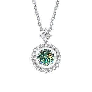 Elegante S925 zilveren ketting met ronde groene moissaniet halo hanger sieraad