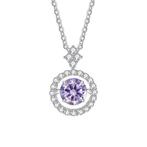 Luxury S925 Sterling Silver Moving Heart Moissanite Pendant Necklace Round Halo Dancing Stone Fine Jewelry For Women Wedding Gift