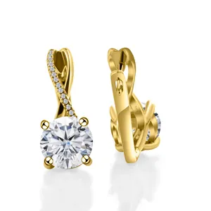 Fashionable S925 sterling silver moissanite drop earrings in gold finish for women