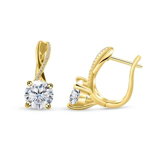 Elegant 18K gold S925 silver moissanite hoop earrings with sparkling round diamonds