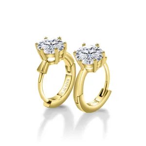 Μίνιμαλ κρίκοι από ασήμι 925 με πέτρες moissanite 1ct και επιχρύσωση κίτρινου χρυσού