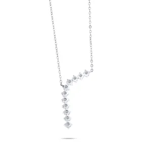 925 Sterling Silver necklace featuring a curved row of brilliant moissanite pendants
