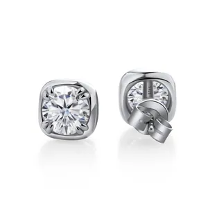 925 Sterling Silver 1 Carat Moissanite Stud Earrings with classic four-prong setting
