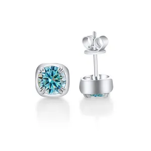 Elegant 925 sterling silver stud earrings featuring 1 carat blue moissanite stones