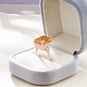 Luxury 925 sterling silver ring with 14*16mm yellow square diamond in velvet box