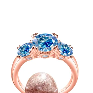 Bague en argent S925 or rose avec moissanite bleue 5CT et certificat GRA pour femmes