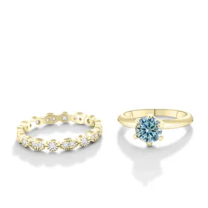 Moissanite ringenset van 18K goud verguld S925 zilver met een blauwe edelsteen