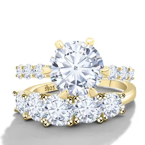 Luxe 7,8ct Moissanite bruidsringenset in 18k verguld S925 sterling zilveren uitvoering
