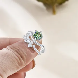 Sterling Silver Moissanite Ring Set Colored Round Gemstone Engagement Ring With GRA Certificate For Women Anniversary Gift