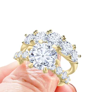 Luxe 7,8ct moissanite trouwringset in 18k goud verguld S925 sterling zilveren set