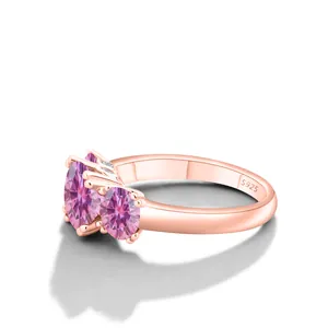 Bague moissanite 5CT en argent S925 or rose avec trois pierres ovales et certificat GRA