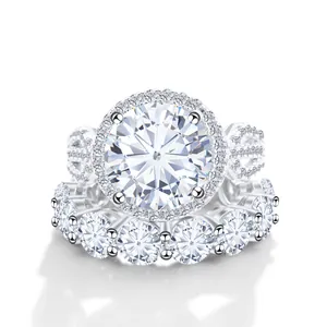 Luxury Moissanite Halo Engagement Ring And Eternity Band 925 Sterling Silver Wedding Ring Jewelry For Women With GRA Certificate