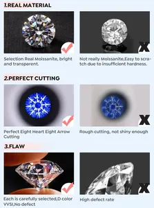 Macrovergelijking van D Color VVS1 moissanite met Eight Hearts and Arrows slijpdetails