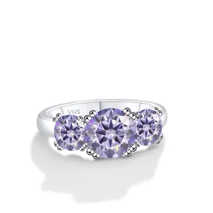 Anello in Moissanite Argento Sterling 925 5CT Tre Pietre Taglio Rotondo Scintillante Anello con Gemme Con Certificato GRA per Matrimonio Festa Donna
