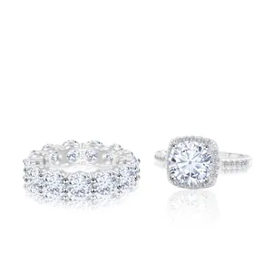 Set di anelli Halo in argento 925 e moissanite 8CT con pietre taglio brillante