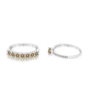 S925 sterling silver ring set with seven brown stones and delicate white diamonds