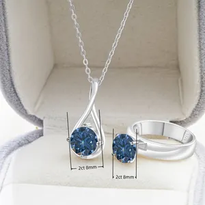 S925 Sterling Zilver Moissaniet Ketting En Ring Sieraden Rond D Kleur VVS1 Edelsteen Traan Voor Vrouwen Bruiloft