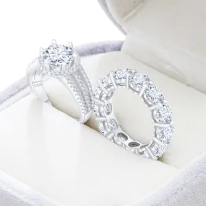 9CT moissanite wedding ring set in S925 sterling silver with GRA certificate in jewelry box