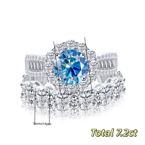 Luxurious 925 Sterling Silver Moissanite Ring Set Total 7.2ct With GRA Certificate Halo Engagement Eternity Band Wedding Jewelry For Women