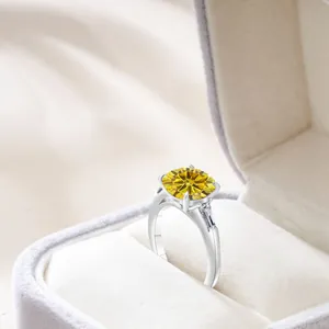 Luxury 5ct yellow moissanite sterling silver ring in high-end velvet gift box