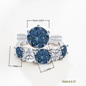Luxe S925 Sterling Zilver D Kleur Moissanite Hoofdring En Band Ronde Slijpvorm Kroonzetting Sieraden Voor Dames Verloving